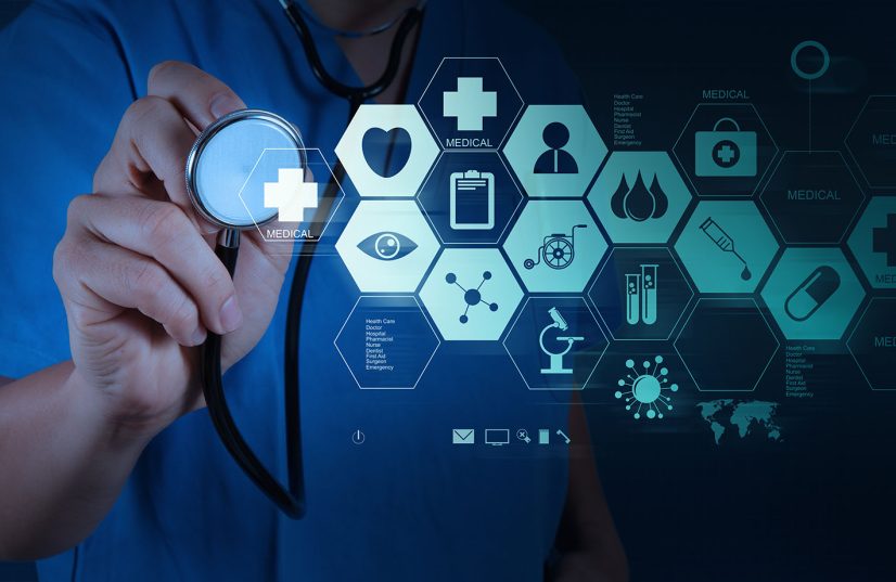 Medicine doctor hand working with modern computer interface as medical concept